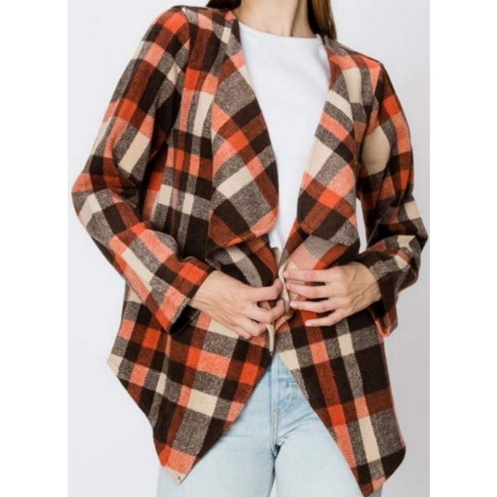 LAST ONE! Buffalo Plaid Draped Jacket - Picture 1 of 2